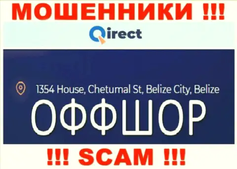 Контора Qirect пишет на информационном сервисе, что расположены они в офшоре, по адресу 1354 House, Chetumal St, Belize City, Belize