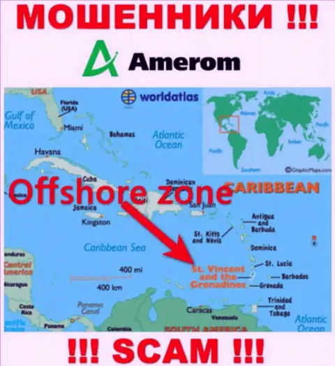 Контора Amerom зарегистрирована довольно-таки далеко от обманутых ими клиентов на территории Saint Vincent and the Grenadines