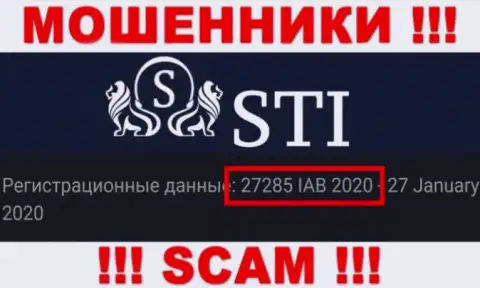 Регистрационный номер StokOptions Com, который мошенники представили у себя на internet странице: 27285 IAB 2020
