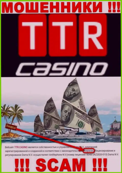 Curacao - это юридическое место регистрации конторы TTR Casino