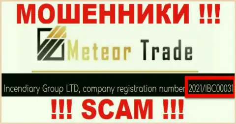 Регистрационный номер MeteorTrade - 2021/IBC00031 от потери средств не спасает
