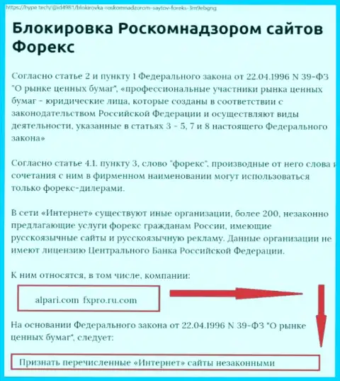 Информация о блокировании информационного портала форекс-мошенников FxPro Group Limited