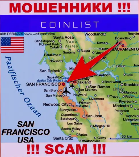 Юридическое место регистрации CoinList на территории - San Francisco, USA