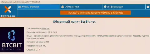 Краткая информация об online обменнике БТЦБИТ Сп. з.о.о. на информационном ресурсе xrates ru